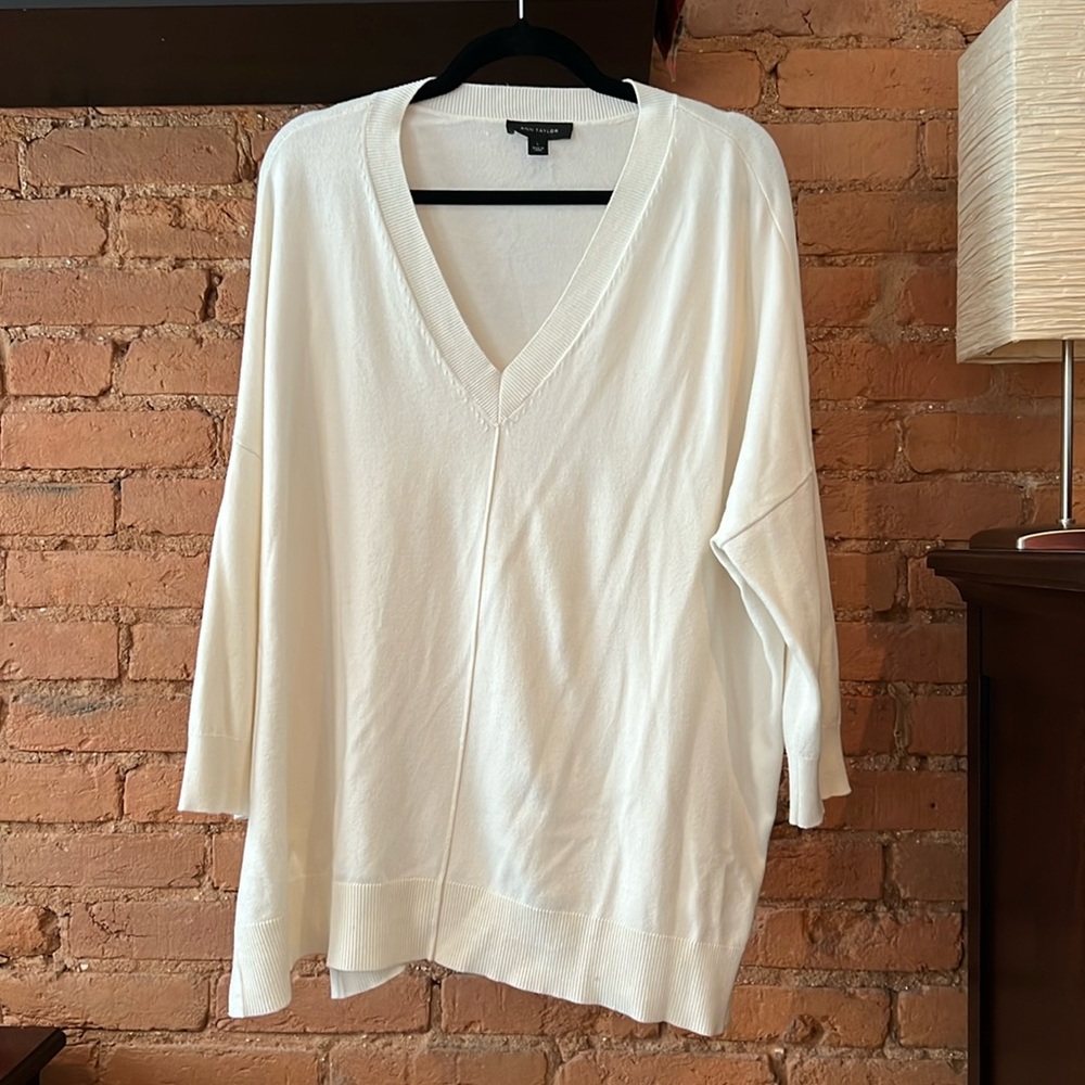 White Ann Taylor Dolman Sleeve Sweater - Large
